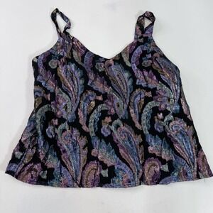 A.C. Sport Tank Top Womens 16W Black Metallic Paisley Jacquard Camisole Vintage